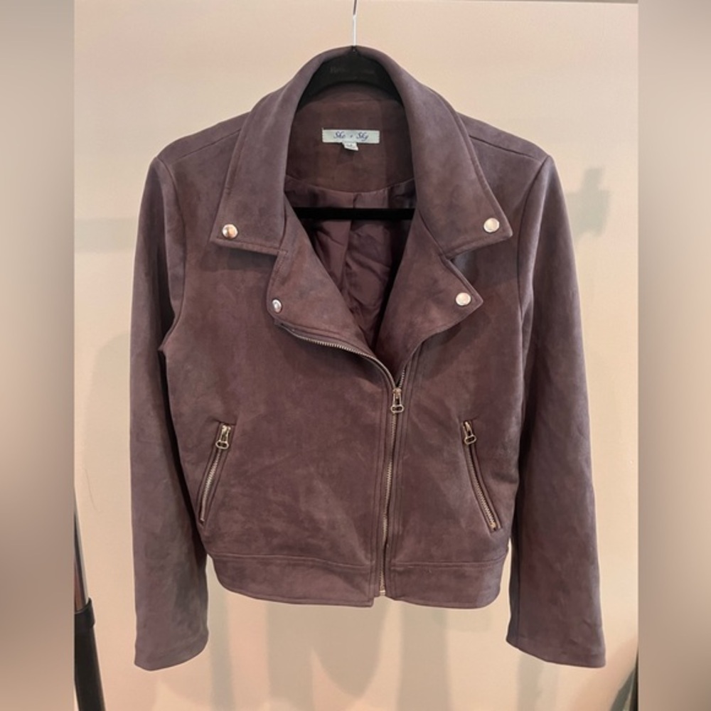 She + Sky Women's Suede Moto Jacket - Gray